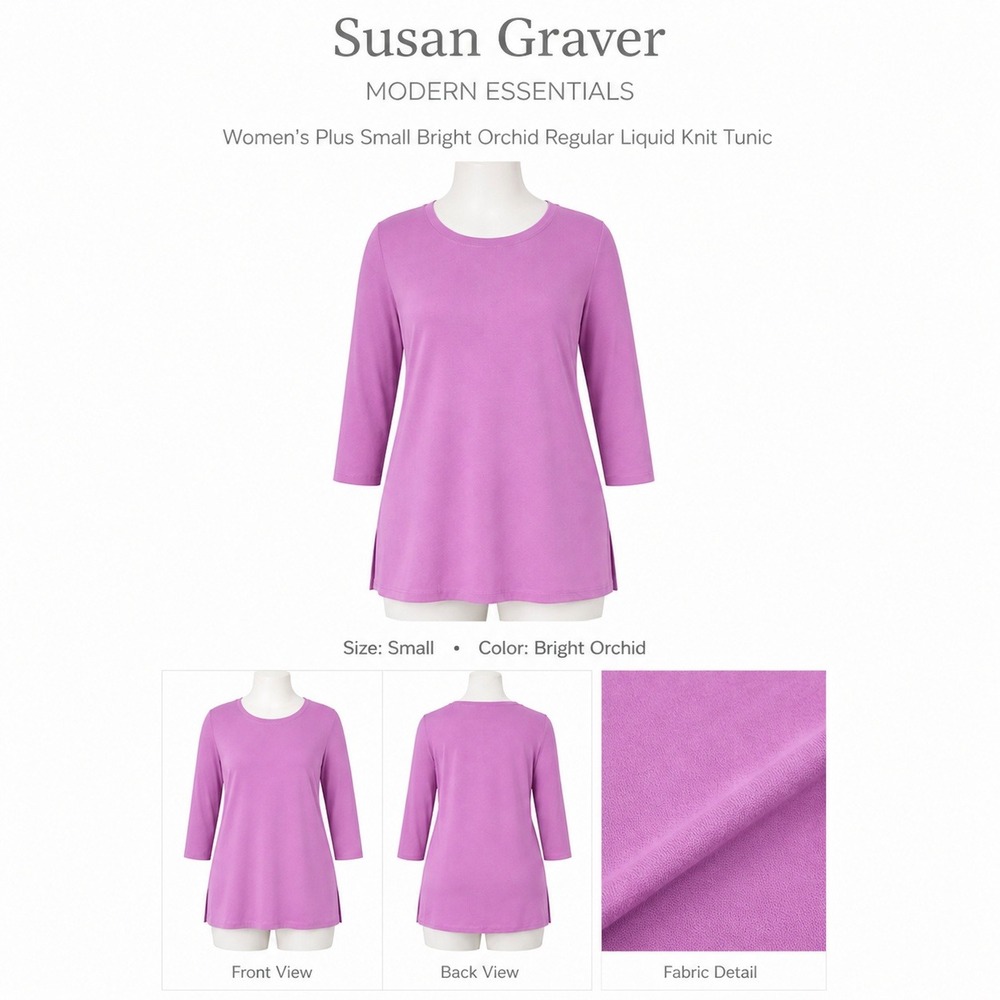 Susan Graver Modern Essentials Bright Orchid Liquid Knit Tunic A453975 Purple S